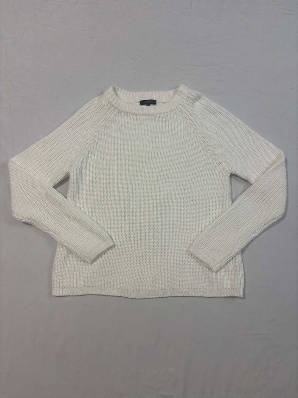 Quince Cream Crewneck Ribbed Knit Sweater 100% Organic Cotton